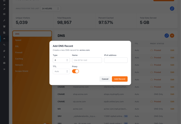 DNS manager, inserting a new record