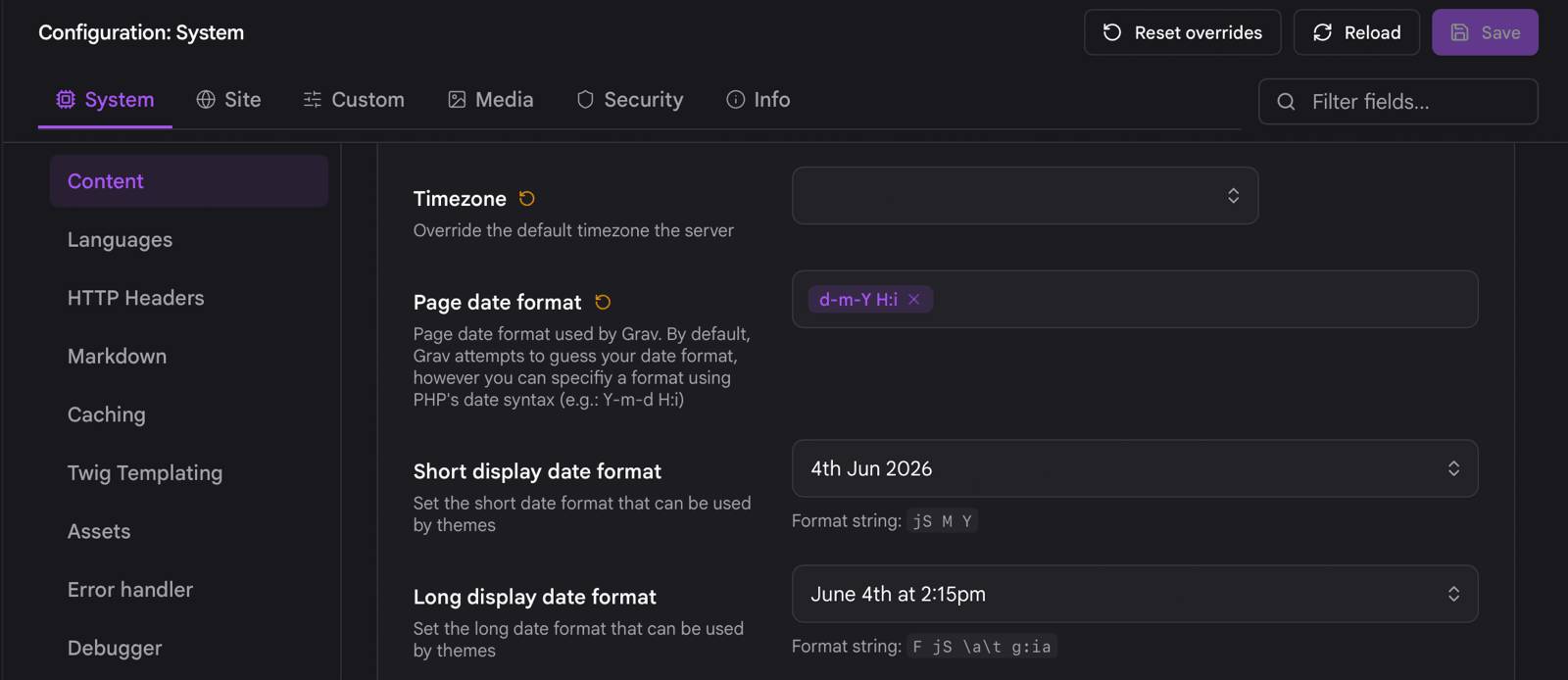 A field overriding its default, with the one-click revert icon