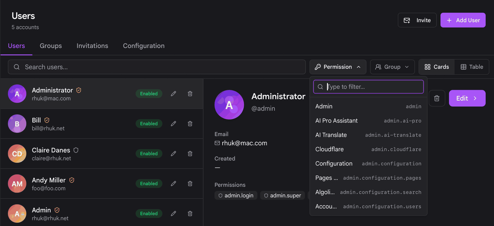 Filtering the Users list by permission