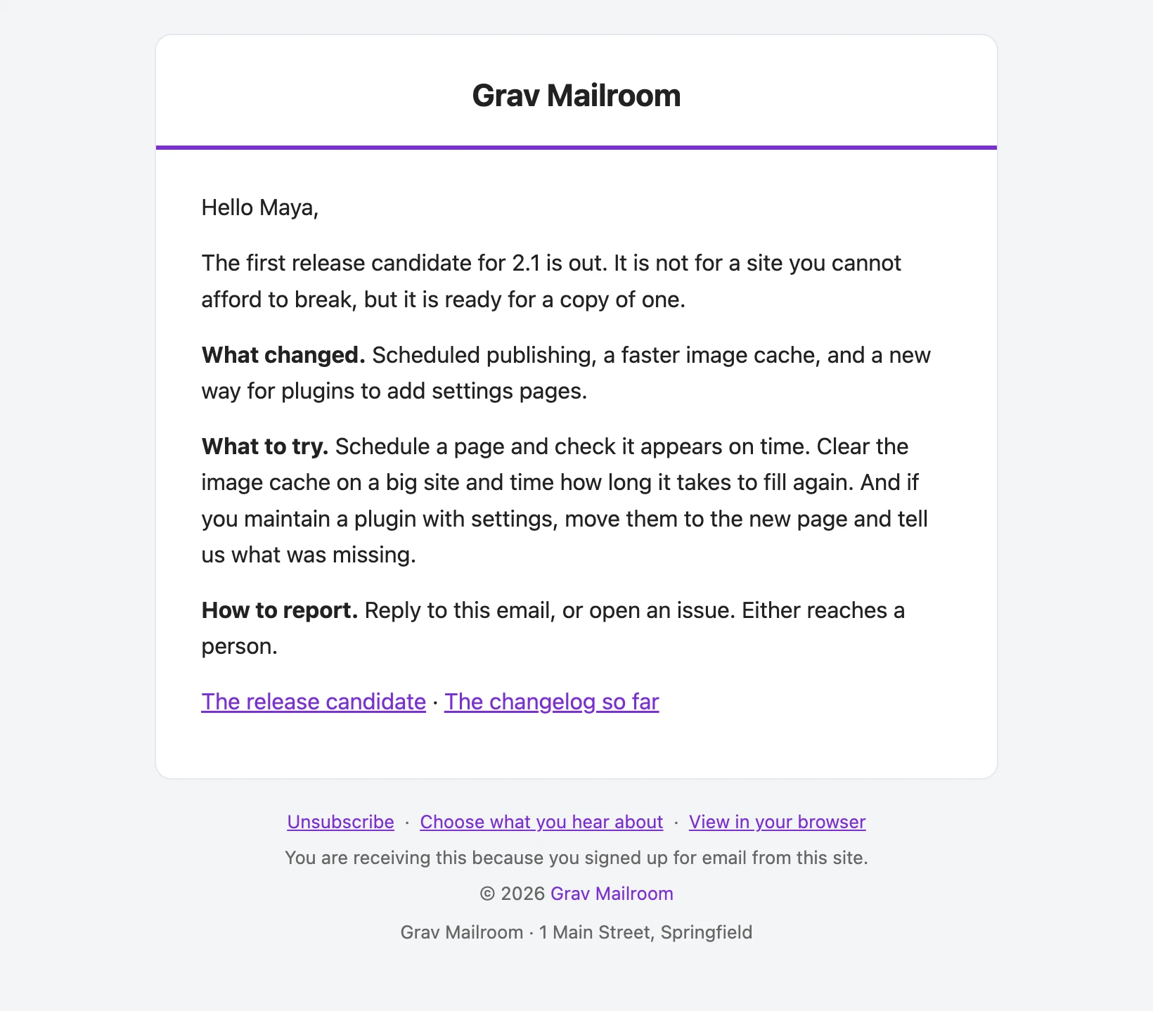 A campaign email in the branded layout